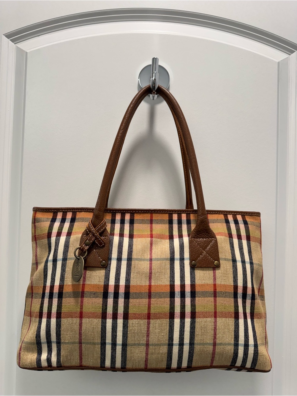 Authentic Burberry Vintage Multi-Color Check Canvas Bag.